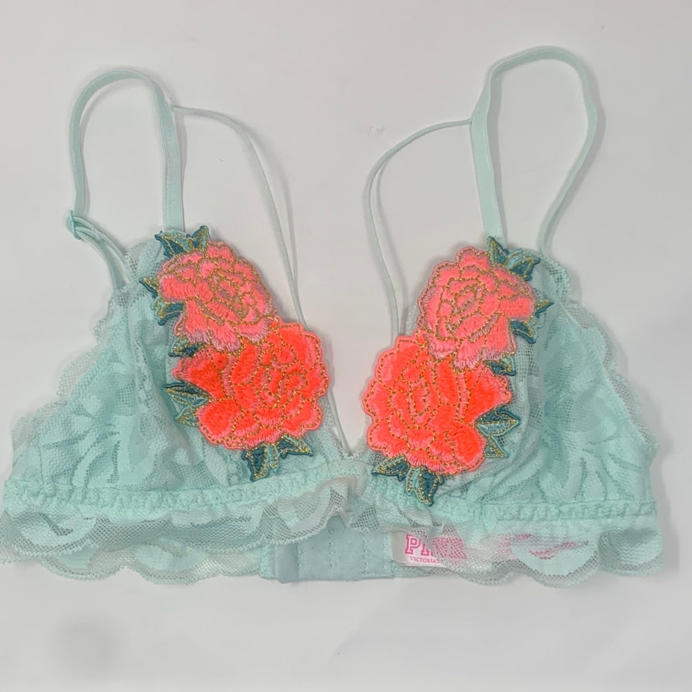 Pink victoria secret lace floral triangle feminine bralette xs